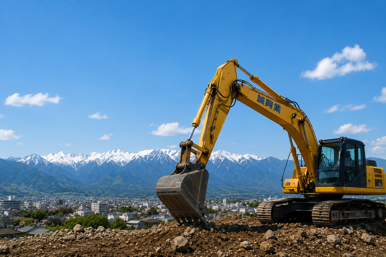 松本地域をイメージした山岳と市街地